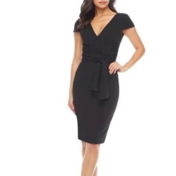 Dress the Population- Dana Wrap Cocktail Dress, Black (XS) - Picture 1 of 2